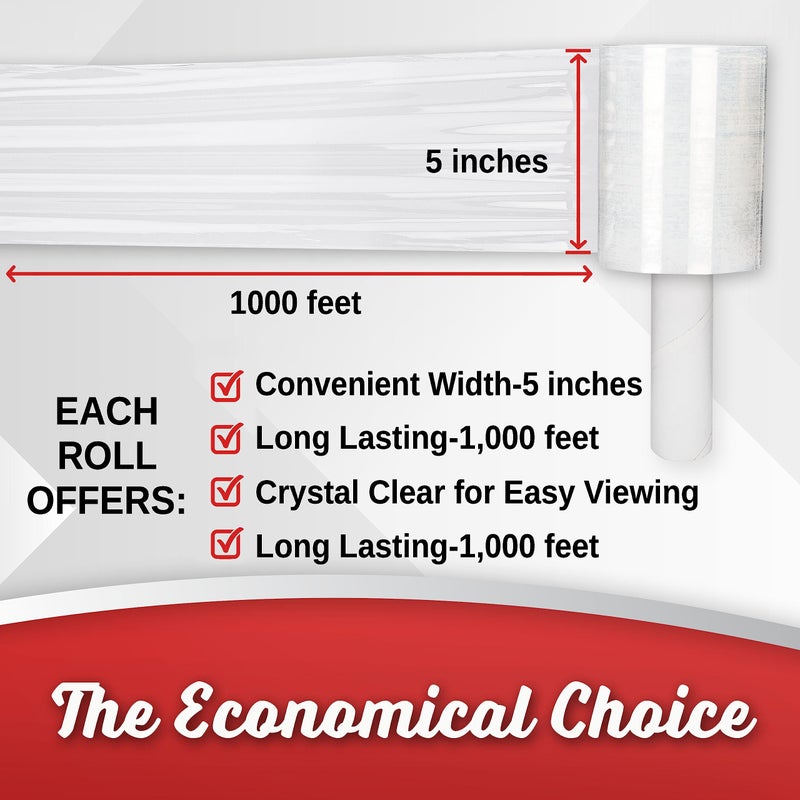 Simply Cool 12 Pack Industrial Strength Mini Hand Stretch Wrap 5" 1000 Ft Roll 80 Gauge Thick, Shrink Wrap Roll for Moving Supplies, Furniture, Pallets, Plastic Wrap for Packing, Heavy Duty Stretch Film - Image 2